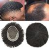 Afro Curly Mens Toupee Lace PU African American Hairpiece Replacement Kinky Curly Brazilian Remy Hair System for Black Men (1# JET BLACK -4MM WAVE) view 1