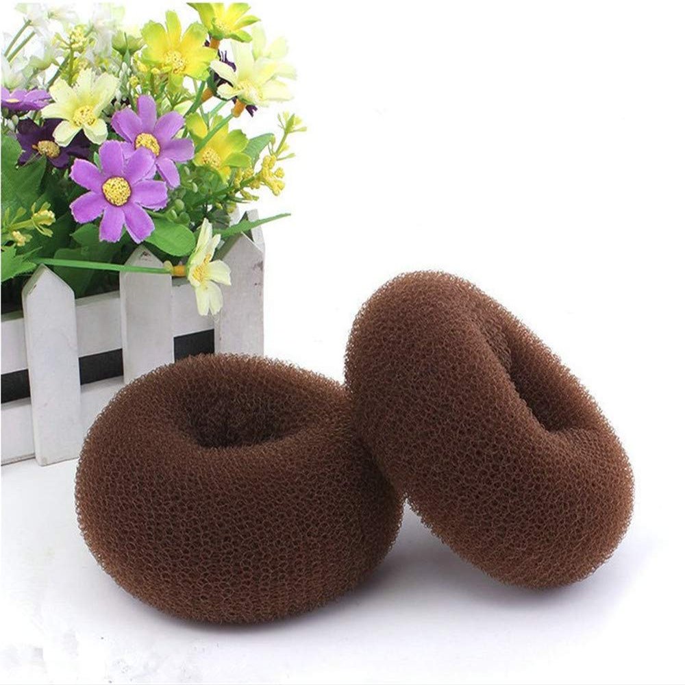 AnHua 2 Pcs Mesh Hair Shaper Styler Donut Former Ring Bun Maker Twist Tool DIY Foam Shaper (Brown)