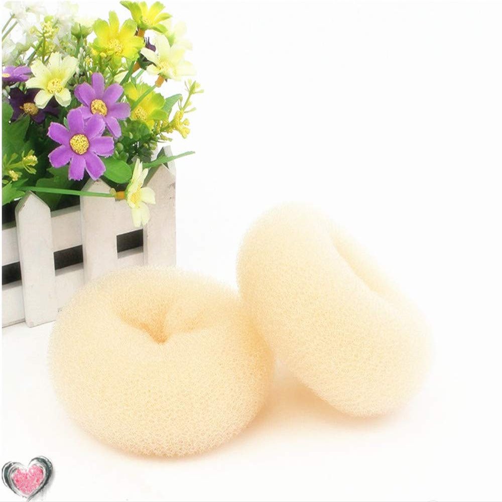 AnHua 2 Pcs Mesh Hair Shaper Styler Donut Former Ring Bun Maker Twist Tool DIY Foam Shaper (Beige)
