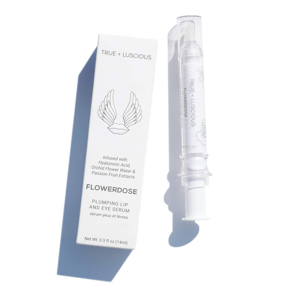 True + Luscious Flowerdose Lip & Eye Serum - Plumping & Hydrating Treatment with Hyaluronic Acid & Orchid Stem Cells - Clean Beauty Anti-Aging Formula for Dark Circles & Fine Lines - 0.5 oz