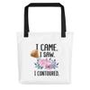 I Came I Saw I Contoured All-Over Print Tote (Black) | Makeup Artist Tote | Gift For Makeup Artist | Facial Contouring | Contouring Makeup | Beauty School | Makeup Brush Tote | Hair And Makeup Tote view 1
