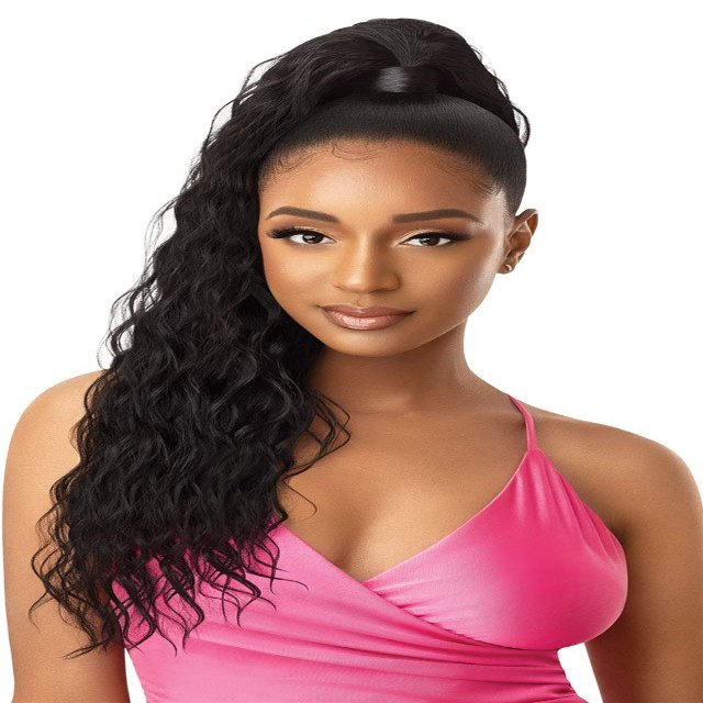 Outre PRETTY QUICK Pony Salon-Quality Ponytail Long Length Wavy Bulk-Free Wrap Around Pony Sleekest Finish Secure Premium High Heat Resistant Synthetic - NATURAL WAVE 24" (3DRCPGD)
