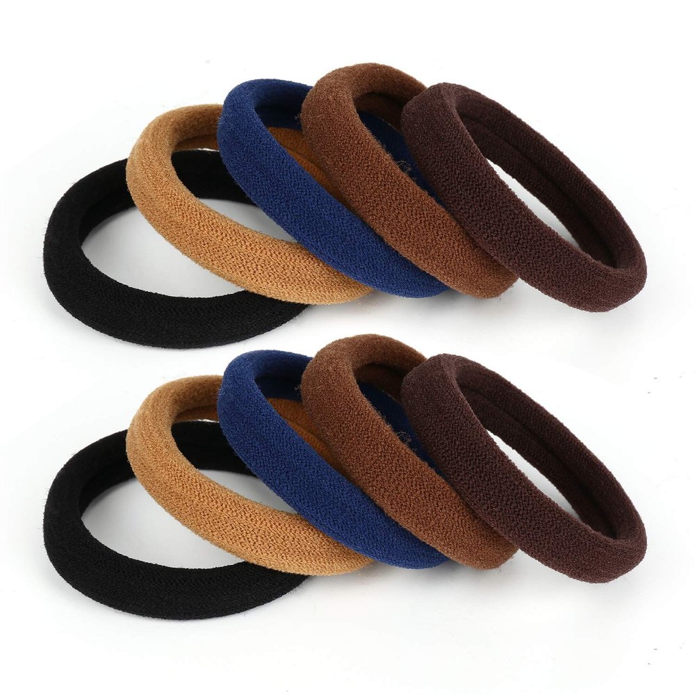 100PCS Large Cotton Seamless Hair Ties Bands, Ponytail Holders, Thick Hair Elastics for Thick Heavy and Curly Hair, 2 Inch in Diameter and 5 Colors by BAOLI