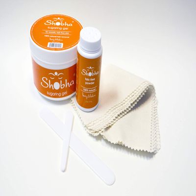 Shobha Sugaring Kit Professional Salon Formula Hair Removal Kit Sugaring Wax, Muslin Strips, Pre-Waxing Powder & Plastic Reusable Spatulas Gentle Waxing Alternative