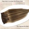 Human Hair Clip in Extensions Balayage Blonde Hair Extensions Real Human Hair Clip ins Brown Roots to Brown with Blonde Highlights Clip on Hair for Women 15 Inch 70grams view 2
