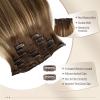 Human Hair Clip in Extensions Balayage Blonde Hair Extensions Real Human Hair Clip ins Brown Roots to Brown with Blonde Highlights Clip on Hair for Women 15 Inch 70grams view 4