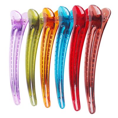 12PCS 6 Colors Plastic Metal Alligator Hair Clips Professional Hairdressing Salon Hair Barrettes Hollow Transparent Duck Bill Teeth Hair Clips Non Slip Band Clips (Length - 4.7in)