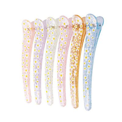 12PCS Plastic Metal Alligator Flower Hair Clips Professional Hairdressing Salon Hair Barrettes Translucent Duck Bill Teeth Hair Clips Non Slip Band Clips (Length - 3 Inch)