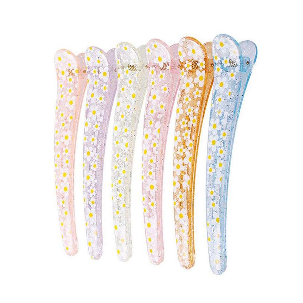 12PCS Plastic Metal Alligator Flower Hair Clips Professional Hairdressing Salon Hair Barrettes Translucent Duck Bill Teeth Hair Clips Non Slip Band Clips (Length - 3 Inch)