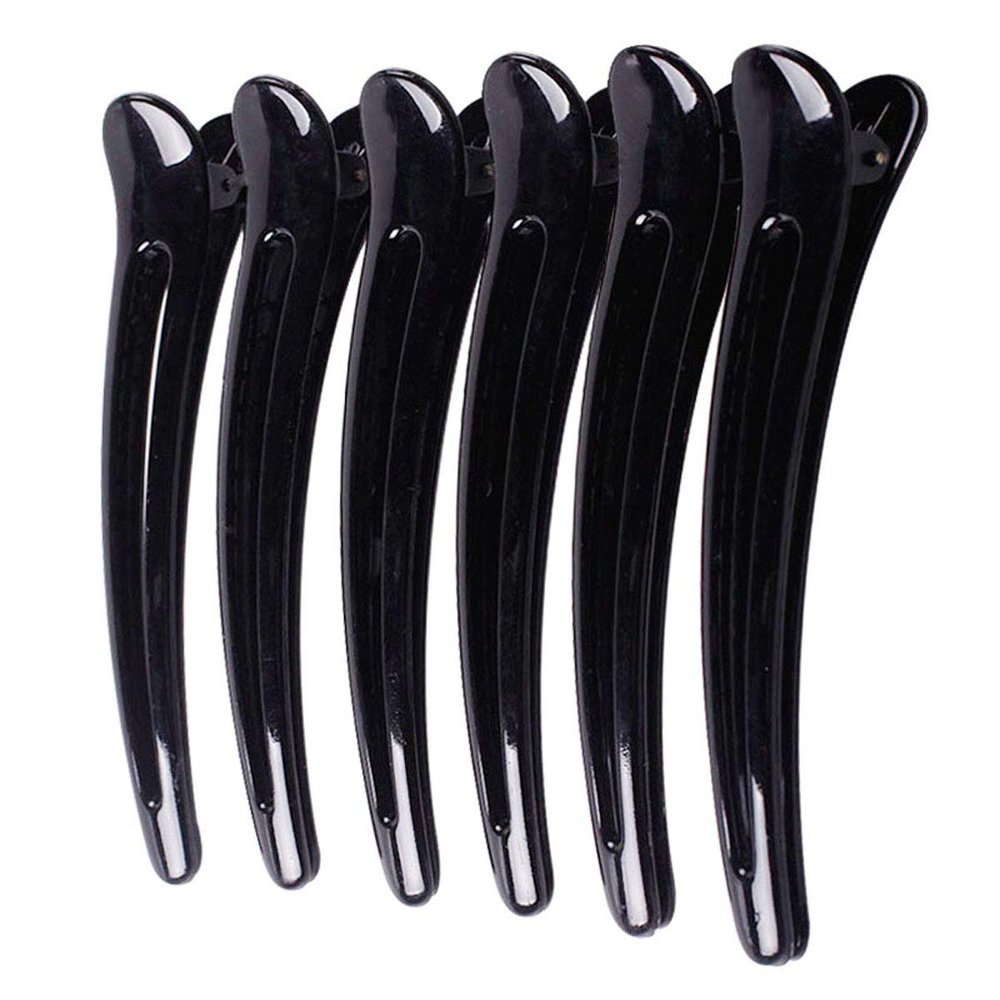 12PCS Black Hollow Plastic Metal Alligator Hair Clips Professional Hairdressing Salon Hair Barrettes Duck Bill Teeth Non Slip Clips for Hair Styling and Sectioning (Length - 4.7in)