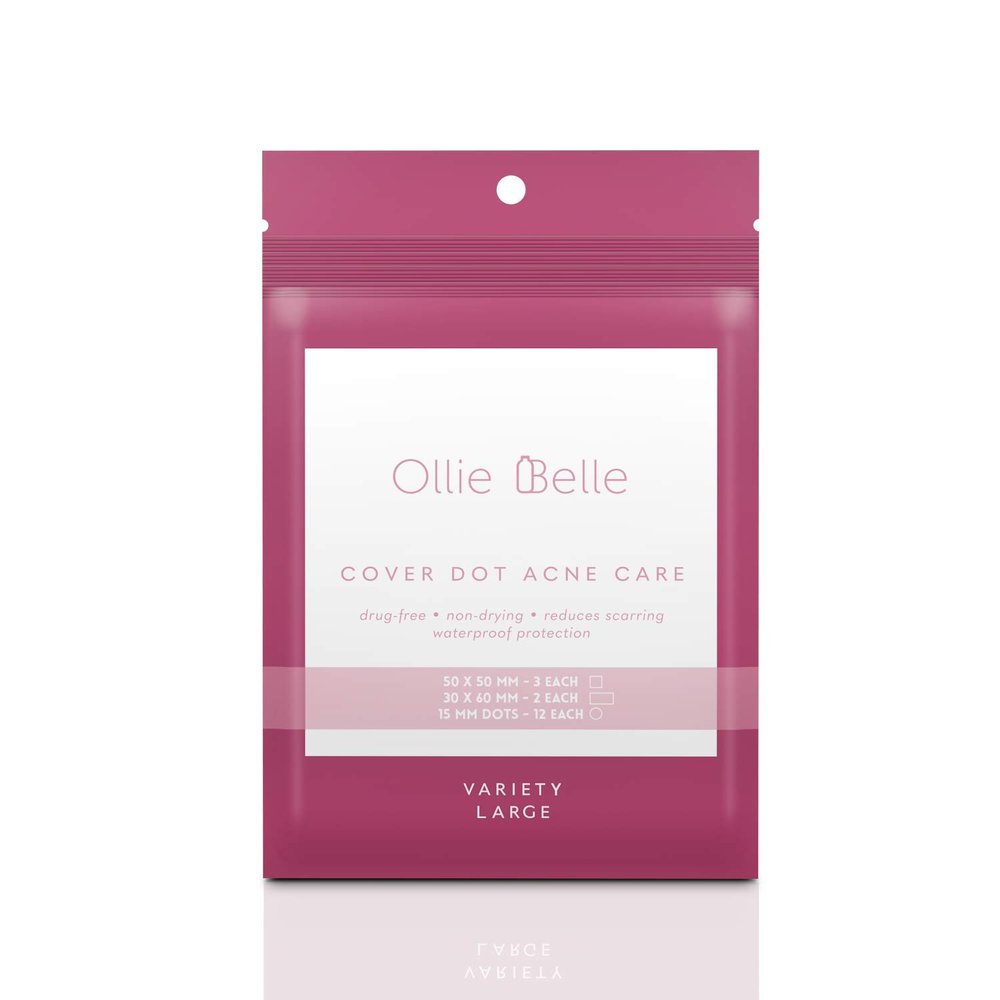 Ollie Belle Cover Dot Acne Care (17 Count) - Variety Size Hydrocolloid Acne Patches for Face, Back, Chin & Cheeks - Large Pimple Stickers - Acne Patch Treatment