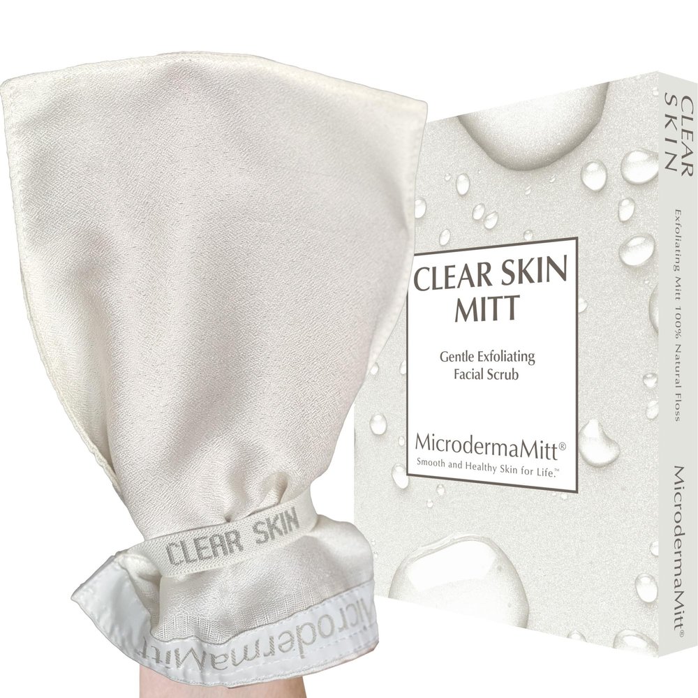 MicrodermaMitt Clear Skin Exfoliating Mitt for Face, Lips, Neck - Gentle Dead Skin Remover & Facial Scrub Clears Blackheads, Unclogs Pores, Evens Skin Tone & Texture, Lips Scrub Care, Lip Exfoliator