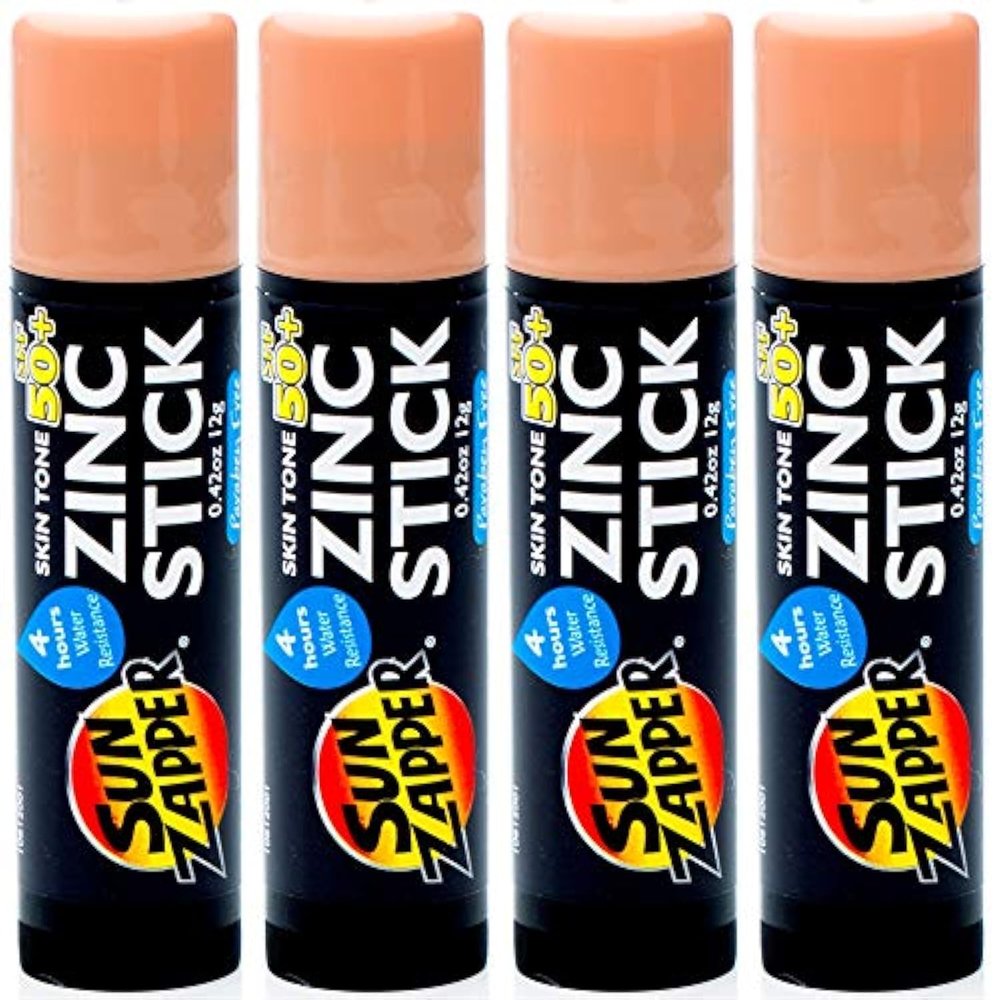 Sun Zapper Zinc Oxide Sunscreen Stick SPF 50+ Light Skin Tone 4-Pack (0.42 oz each) Water-Resistant Mineral Sunblock with Vitamin E & Aloe Vera Made in Australia