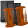 Wooden Beard Comb for Men - Pack of 2, Handcrafted Solid Beechwood Beard Combs, Mustache and Head Hair Pocket Comb with Leather Case - Dual Action Fine & Coarse Teeth view 1