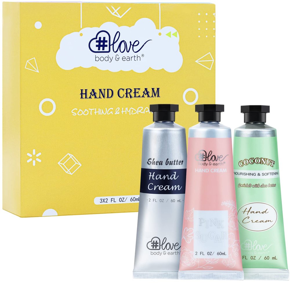 Body & Earth # Love Hand Cream Gift Set, Hand Lotion for Women, Christmas Gifts for Women, Travel Size Hand Lotion Set 3x2.0 oz, Shea Butter Argan Oil Vitamin E Moisturizing Hand Cream for Dry Hands