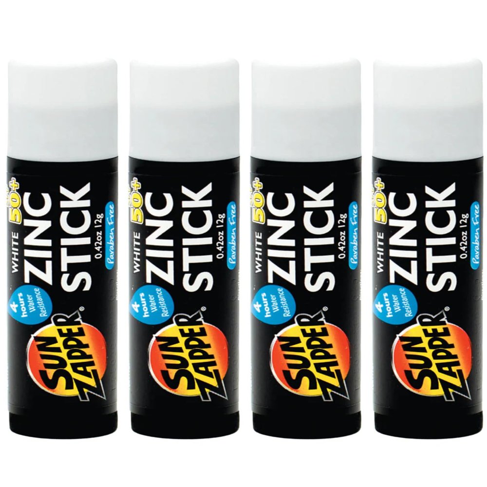 Sun Zapper Zinc Oxide Sunscreen Stick SPF 50+ White  4-Pack (0.42 oz each)  Water-Resistant Mineral Sunblock  Made in Australia