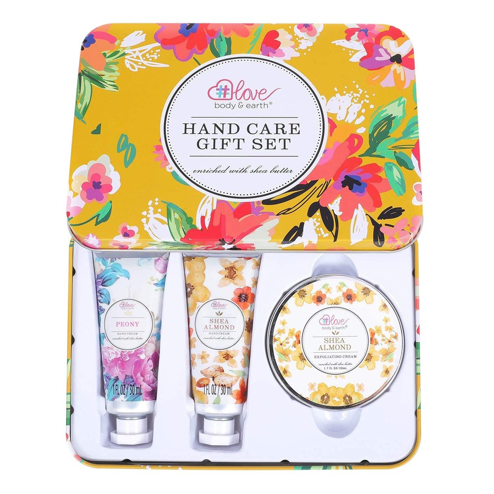 BODY & EARTH # LOVE Hand Cream Gift Set, Hand Lotion Sets for Christmas Gifts, Hand Care Set with Shea Butter, Travel Size Lotion Set for Women, 2 Hand Cream & Exfoliating Cream, Birthday Gifts Box