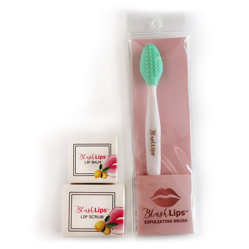 BlushLips Trio Lip Care Set - Exfoliating Lip Brush, Lip Scrub, and Lip Moisturizing Balm for Chapped Lips Treatment, Lip Repair for Soft Lips Made for Dry Lips (Limoncello Set)