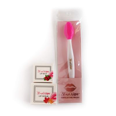 BlushLips Trio Lip Care Set Lip Scrub, Silicone Exfoliating Brush, and Moisturizing Lip Balm Teaberry Flavor