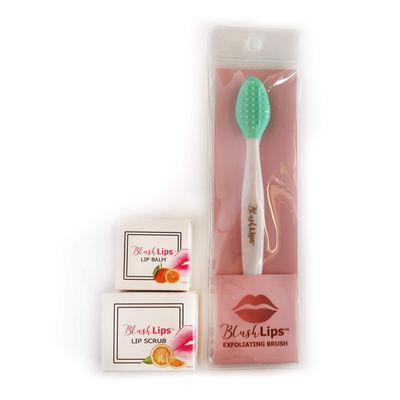 BlushLips Trio Lip Care Set - Exfoliating Lip Brush, Lip Scrub, and Lip Moisturizing Balm for Chapped Lips Treatment, Lip Repair for Soft Lips Made for Dry Lips (VitaOrange Set)