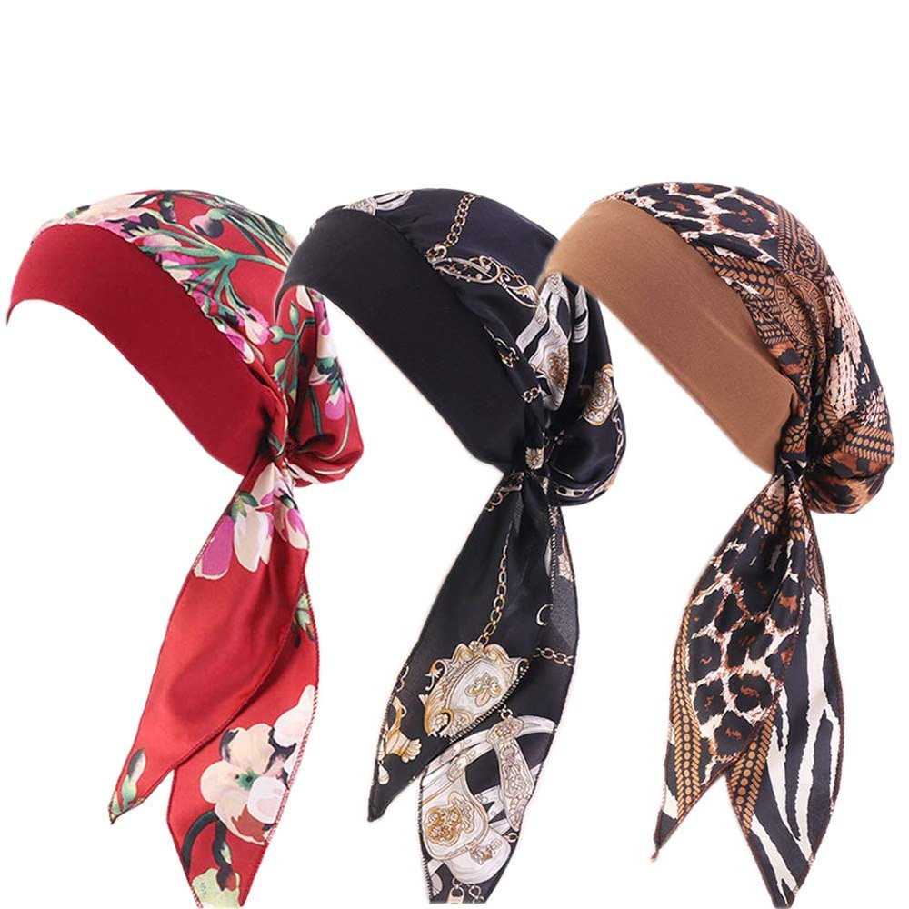 4Packs/3Packs/2Packs Chemotherapy Head Scarf Night Sleep hat Cap Elastic broadband Multifunctional Printing hat Chemical Hair Loss Cap