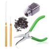 SPEEDWOX Hair Extension Kit Pliers Pulling Hook Bead Device Tool Kits 5.5 Inches Smooth Jaws Bent Nose Pliers Set and 500 Pieces 5mm Brown Silicone Micro Rings Links Beads Hair Extension Tool view 1
