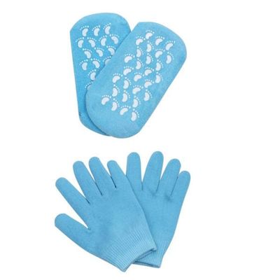 AnHua 2 Pcs Moisturize Soften Repair Cracked Skin Moisturizing Treatment Gel Spa Socks Gloves (Blue)