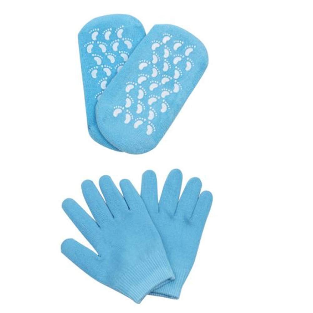 AnHua 2 Pcs Moisturize Soften Repair Cracked Skin Moisturizing Treatment Gel Spa Socks Gloves (Blue)