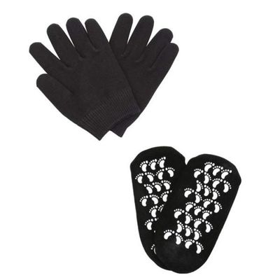 AnHua 2 Pcs Moisturize Soften Repair Cracked Skin Moisturizing Treatment Gel Spa Socks Gloves (Black)