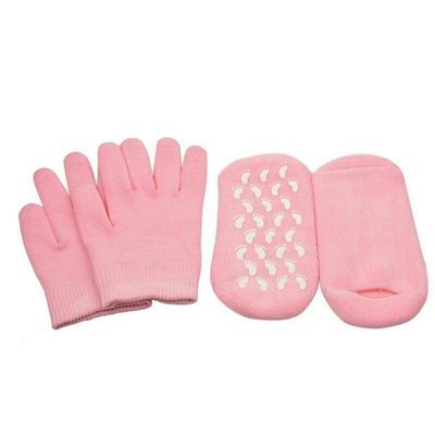 AnHua 2 Pcs Moisturize Soften Repair Cracked Skin Moisturizing Treatment Gel Spa Socks Gloves (Pink)