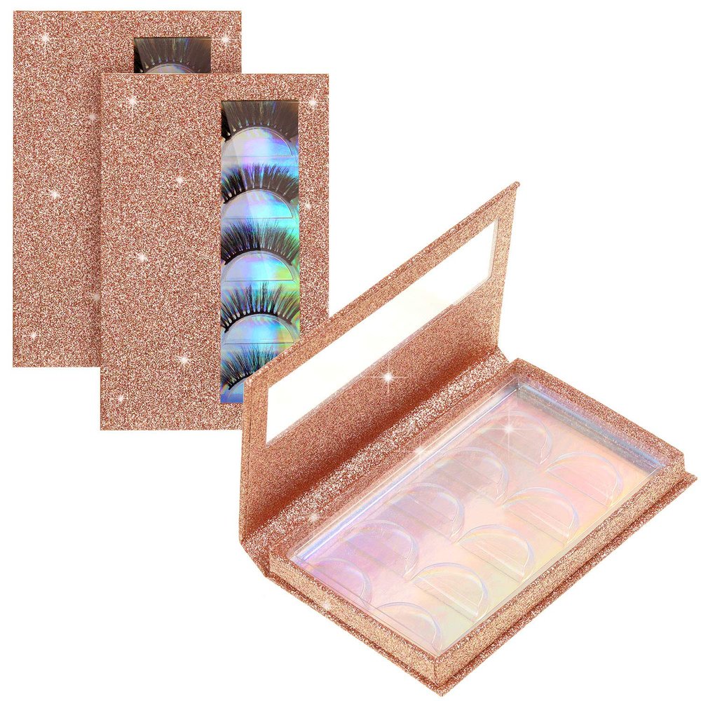 2 Packs 5 Pairs Eyelash Book Empty False Lash Storage Book Box Glitter False Eyelash Storage Case Container Makeup Display Lash Holder Portable Travel Catalog for Women, Rose Gold