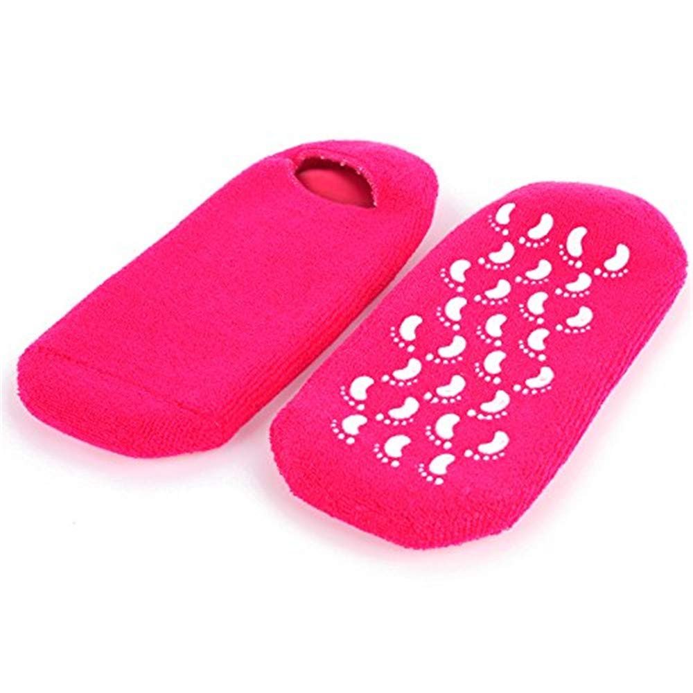 AnHua 1 Pair Feet Spa Moisturizing Gel Socks Exfoliating Dry Cracked Soft Skin Sock Pedicure Foot Care Tool Beauty Foot Care (Rose Red)