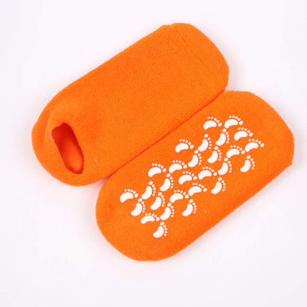 AnHua 1 Pair Feet Spa Moisturizing Gel Socks Exfoliating Dry Cracked Soft Skin Sock Pedicure Foot Care Tool Beauty Foot Care (Orange)