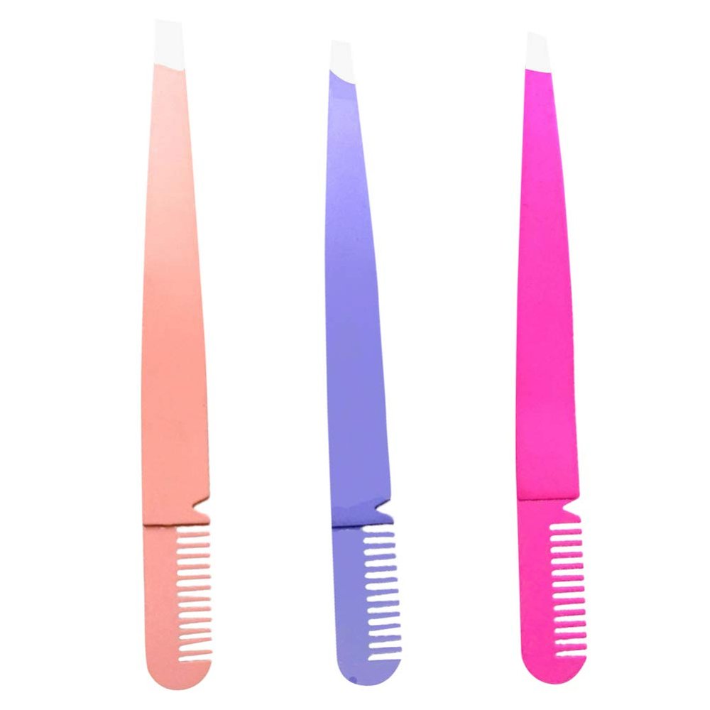 3pcs 2 1 Eyebrow Tweezers 2 in 1 Tweezer Comb Eyebrow Clamps Makeup Supplies Makeup Tools