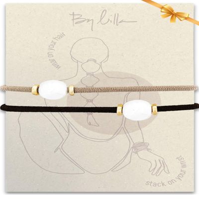 By Lilla Bracelet Hair Ties Stretchy Hair Tie Bracelet Gift Decorative Boho Handmade Jewelry for Womens Wrist and Ponytail (Halo Gold)