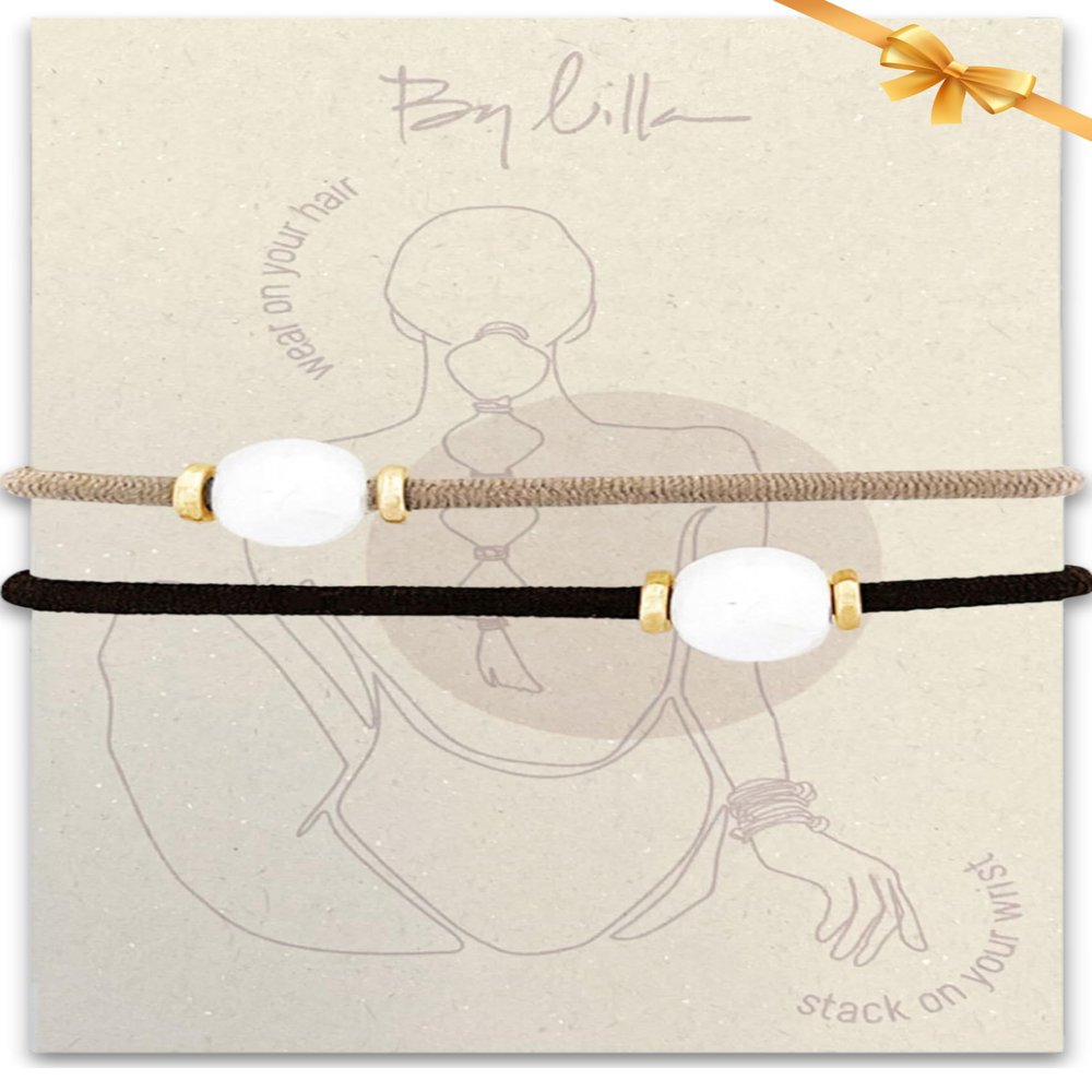 By Lilla Bracelet Hair Ties  Stretchy Hair Tie Bracelet Gift  Decorative Boho Handmade Jewelry for Womens Wrist and Ponytail (Halo Gold)