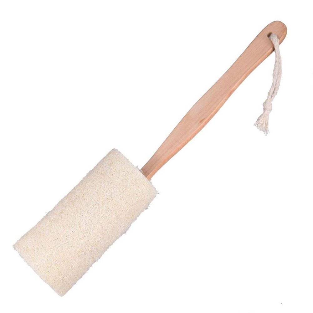 Natural Loofah Bath Brush with Long Wood Handle Exfoliating Dry Skin Shower Body Scrubber Spa Massager