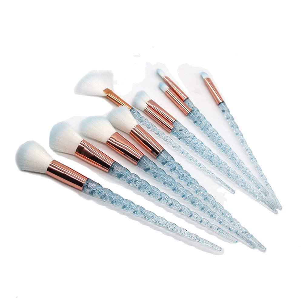 XZEN 10 Pcs Makeup Brush Kit Spiral Shape Handle Portable Makeup Brushes Eyeshadow Brush Foundation Brush (Transparent blue)