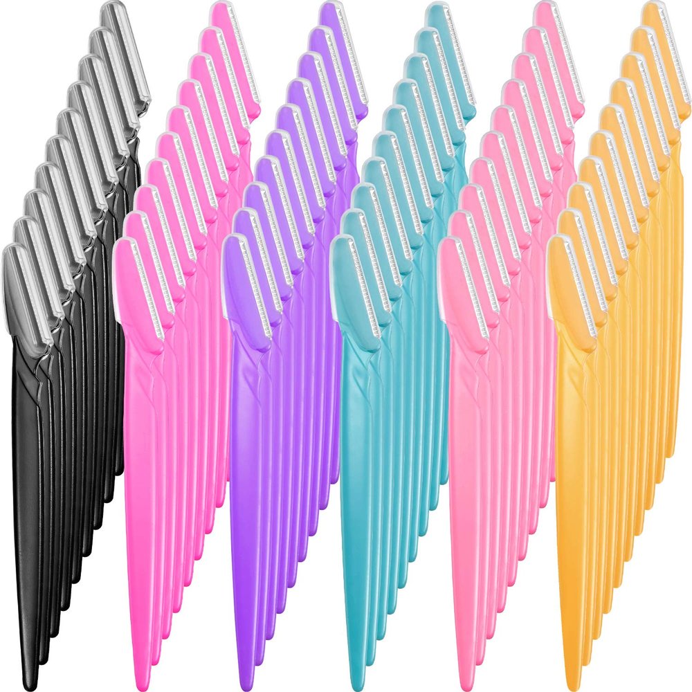 Boao 60 Pieces Eyebrow Razor Shaver Dermaplaning Tool Hair Shavers for Women and Man Face Microblades Shaper Trimmer with Precision Cover Skincare Party Favors
