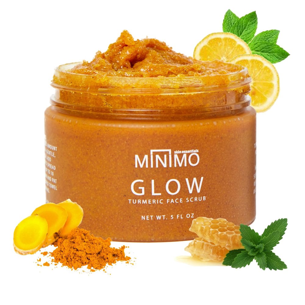 Minimo Glow Turmeric Face Scrub () - Infused with Turmeric, Manuka Honey, Cinnamon, and Chamomile - Face Scrubber for All Skin Types - 5 FL OZ (147 ML)