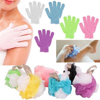 2 Pc Shower Bath Glove Ball Wash Skin Spa Massage Scrub Loofah Body Scrubber New