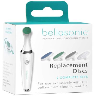 Replacement Discs for Bellasonic 4-in-1 Rechargeable Electric Nail File Set with Unique Oscillating Head Shape, Smooth, Buff & Shine Nails | Remove Cuticles & Calluses (2 Sets)