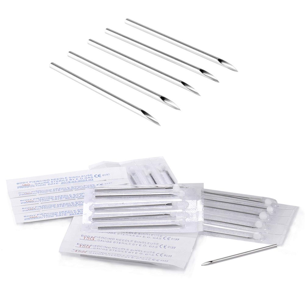 ZS 100pcs Body Piercing Needles - Ear Navel Nose Lip Nipple Piercing, 14G, 15G, 16G, 18G, 20G, Disposable Professional Body Piercing Needles Tool, Tattoo Supplies (18G)