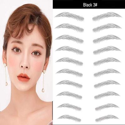 Aimeely Women Waterproof 6D Natural Tattoo Eyebrow Stickers Long Lasting False Eyebrows Black 3#