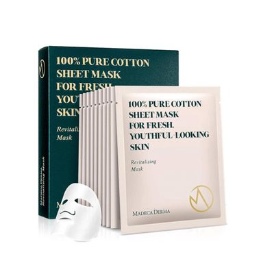 Madeca DERMA Revitalizing Sheet Mask 10pcs (100% Pure Cotton Sheets) with Centella Asiatica, Hyaluronic Acid, and Niacinamide Korean Skincare for Hydration & Skin Brightening for All Skin Types