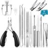 15 Pieces Ingrown Toenail Tools Stainless Steel Foot Nail Tools, Toenail File and Lifter, Nail Clipper, Cuticle Cutters, Cuticle Pusher and Manicure Pedicure Tools for Ingrown and Thick Nail (Black) view 1