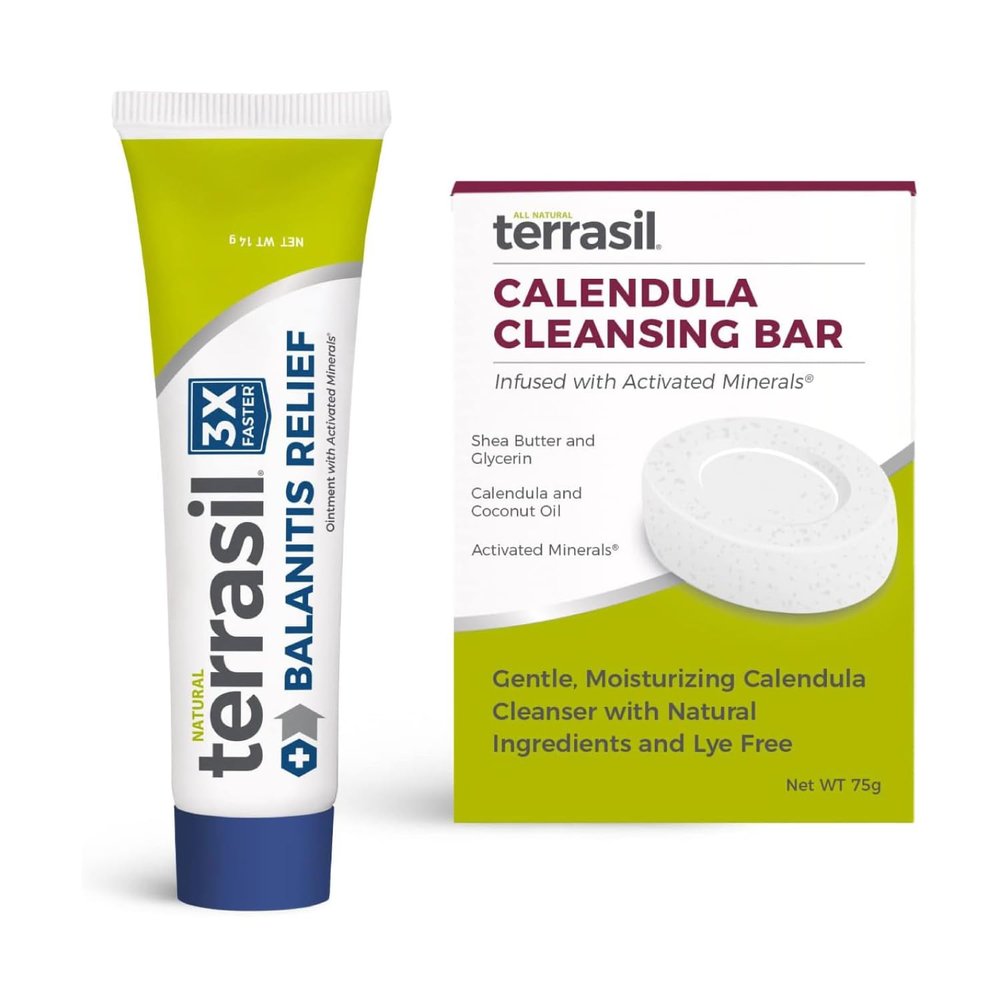 terrasil Balanitis Relief + Calendula Soap 2-Product Kit - Balanitis Treatment for Men, Natural Foreskin Ointment for Itch, Irritation & Redness Symptoms. Dermatologist Tested (.5oz Tube + Soap Bar)