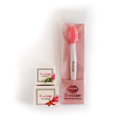 BlushLips Trio Lip Care Set - Exfoliating Lip Brush, Lip Scrub, and Lip Moisturizing Balm for Chapped Lips Treatment, Lip Repair for Soft Lips Made for Dry Lips (RHC Matcha Set)