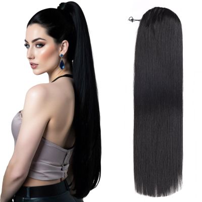 Fashion Icon Long Straight Drawstring Ponytail 30 Inch Synthetic Clip in Ponytail Extension for Women (1B#170g)