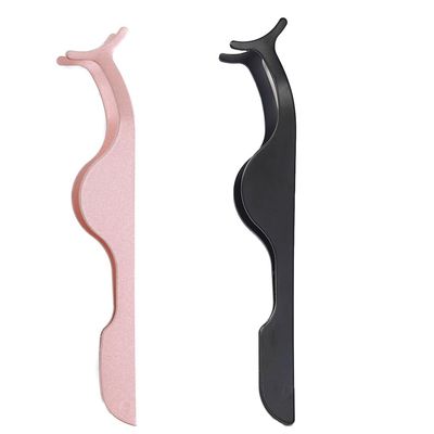 2PCS False Eyelashes Applicator Tool Lash Tweezers for Eyelash Clasters Stainless Steel Remover Clip Curved Lash Extension Tweezers (Black&Pink)